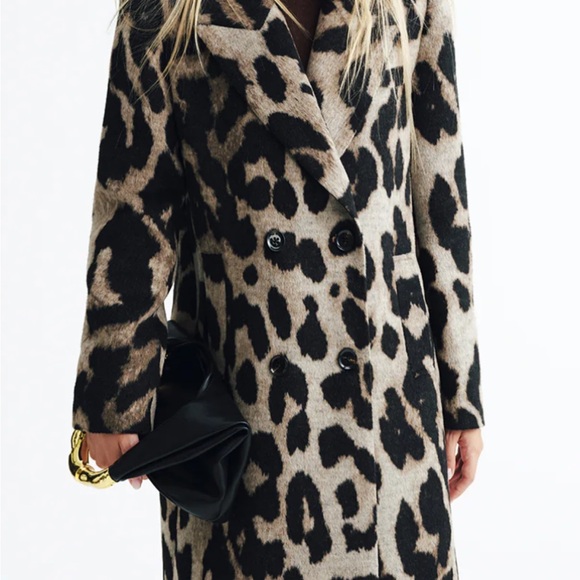 Leopard Blend Breasted Coat Print Coat - Picture 2 of 8